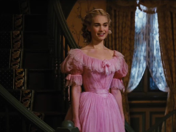 The pale pink dress is clearly and old one and does make Cinderella looks as though she is playing dress up, making the notion that she loves it and want to wear it to the ball, all the sweeter. 